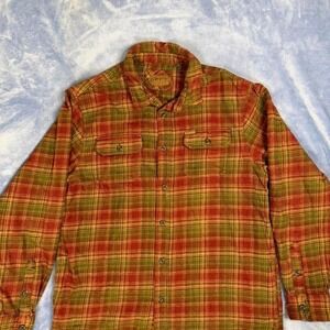 Orvis Mens Heavy Duty Flannel Jacket men Size L Lumberjack Plaid Buttons‎